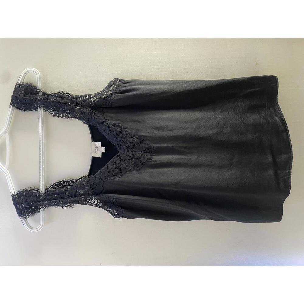 Lace-Trim Black Satin Tank Top